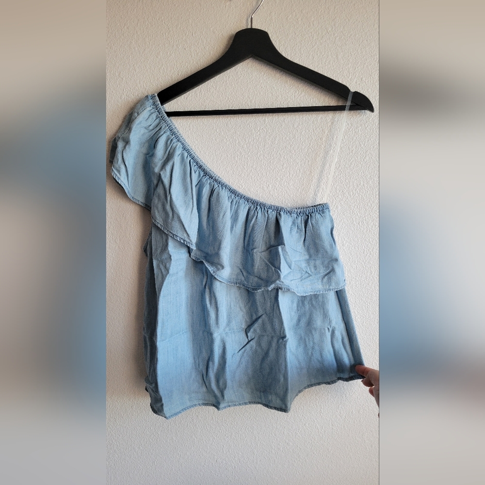 One-Shoulder Denim Blouse